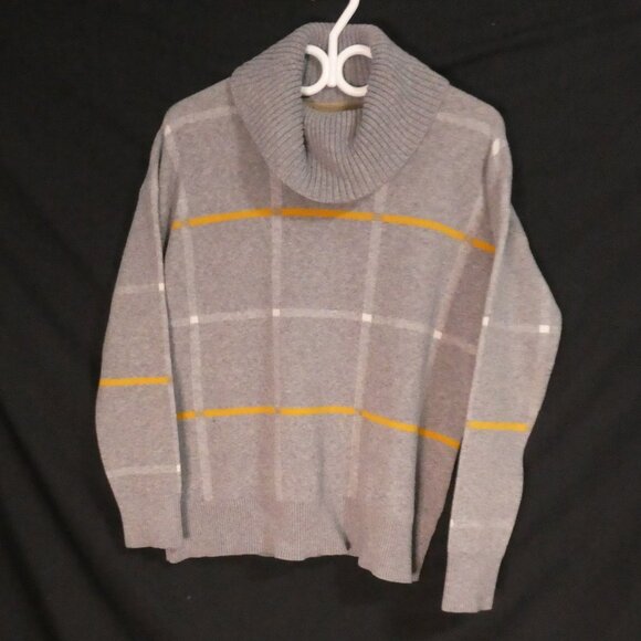 Unbranded | 20 pit to pit measured | Grey Grid - Plaid Turtleneck Sweater - Picture 1 of 14